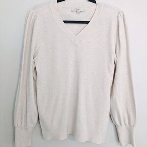 LOFT Puff Sleeve V-Neck Sweater